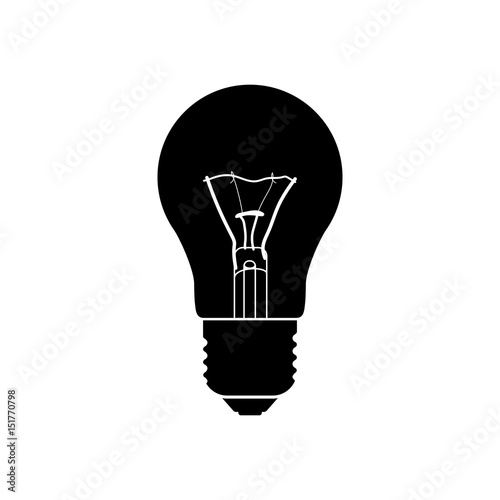 Silhouette of Flat black halogen lamp in cutaway style. Classical electric light bulb with realistic spiral inside. Vector illustration
