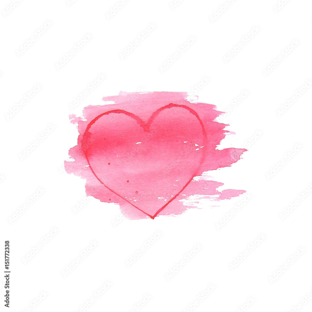  Watercolor heart on white background . Sketch style icon. Watercolor illustration