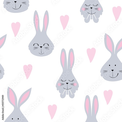 Vector seamless pattern with cartoon cute bunny