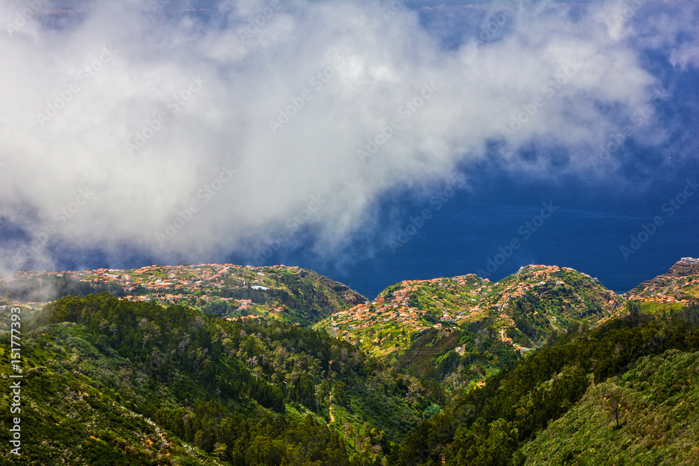 Mountain landscape ocean view, Madeira island, Portugal