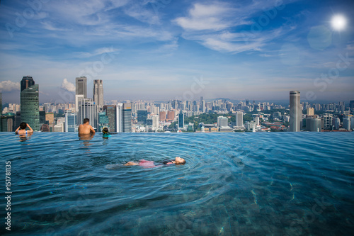 Photography Asian girl swim in swimming pool
