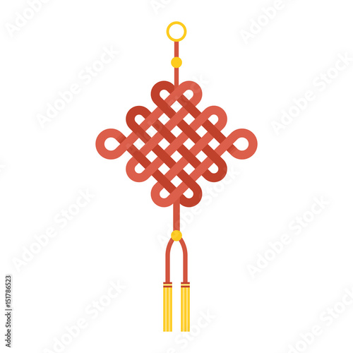 Chinese knot with tassel using in lunar new year means "wish good luck and fortune comes", flat design vector