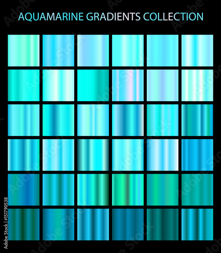 Aquamarine color gradients collection. Bright patterns  templates for your design. Shiny backgrounds set.