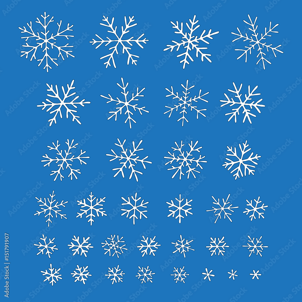 Set of different hand-drawn snowflakes