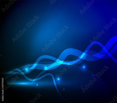 Glowing magic wave line with light effects in darkness