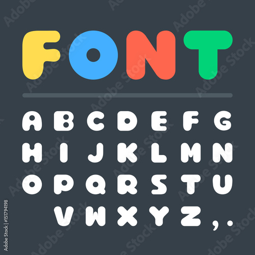 Vector font. Creative big thick fat white letters. Bold font. Vector illustration