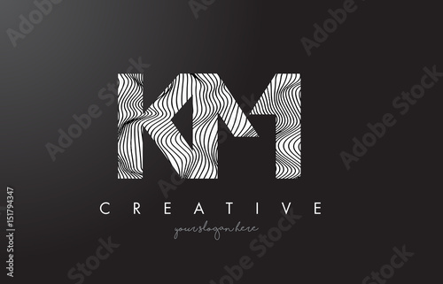 KM K M Letter Logo with Zebra Lines Texture Design Vector.