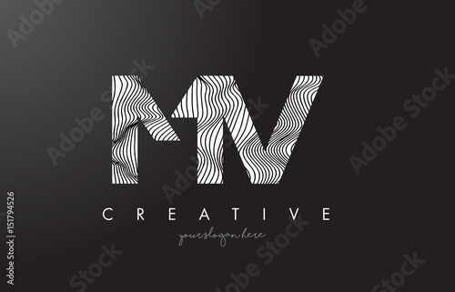 MV M V Letter Logo with Zebra Lines Texture Design Vector.