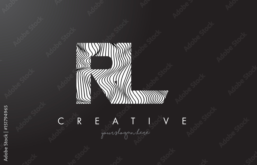 RL R L Letter Logo with Zebra Lines Texture Design Vector.