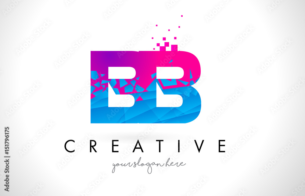 BB B B Letter Logo with Shattered Broken Blue Pink Texture Design Vector. BB B B Letter Logo with Shattered Broken Blue Pink Texture Design Vector.