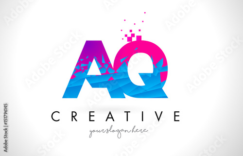 AQ A Q Letter Logo with Shattered Broken Blue Pink Texture Design Vector. photo