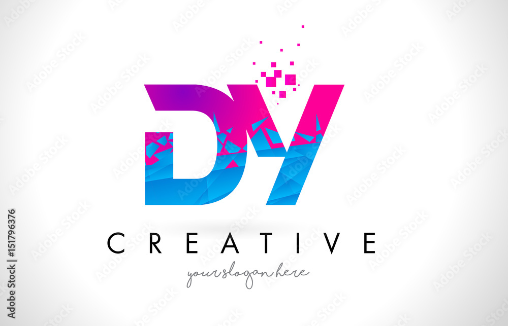 DY D Y Letter Logo with Shattered Broken Blue Pink Texture Design Vector.