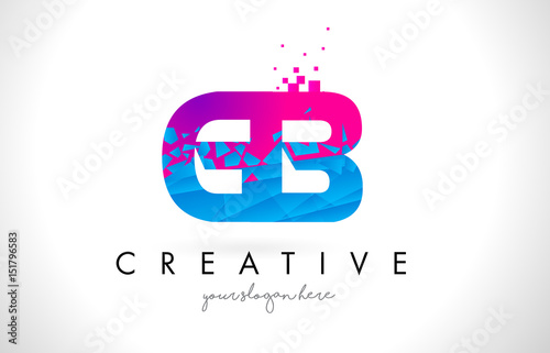 GB G B Letter Logo with Shattered Broken Blue Pink Texture Design Vector.