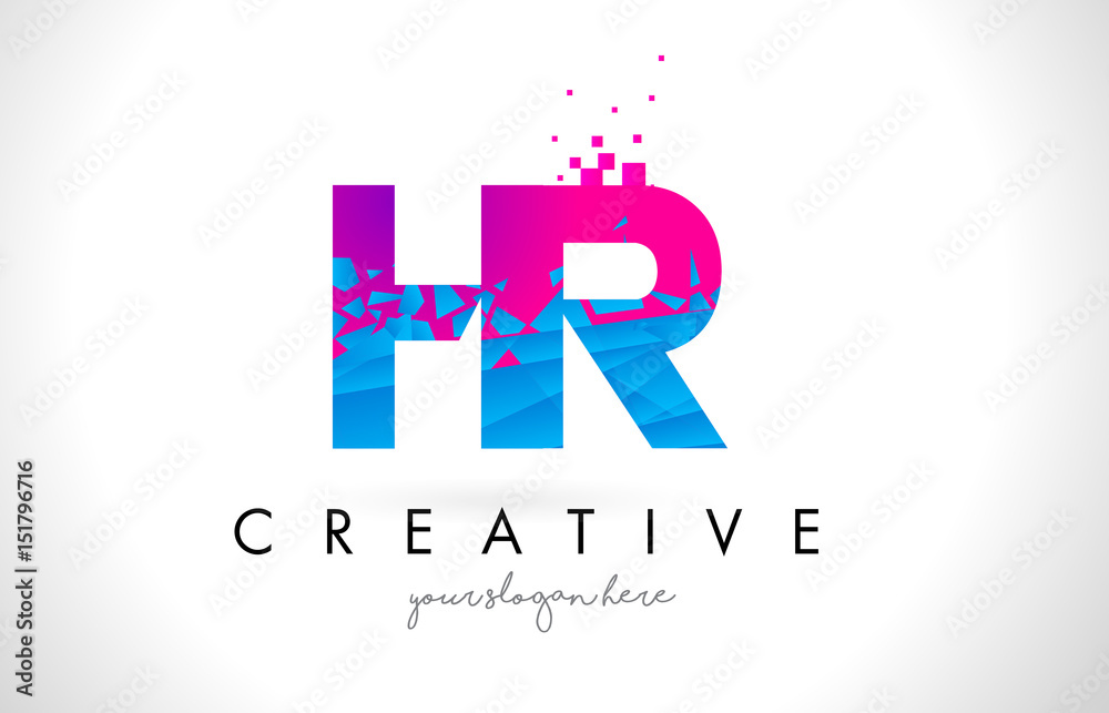 HR H R Letter Logo with Shattered Broken Blue Pink Texture Design Vector. HR H R Letter Logo with Shattered Broken Blue Pink Texture Design Vector.