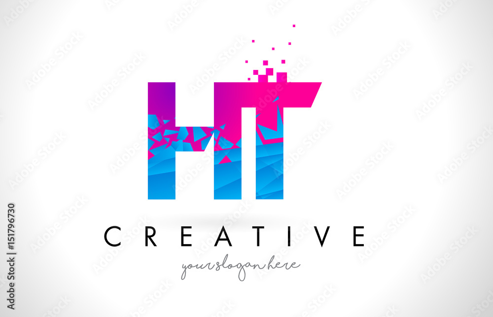 HT H T Letter Logo with Shattered Broken Blue Pink Texture Design Vector. HT H T Letter Logo with Shattered Broken Blue Pink Texture Design Vector.