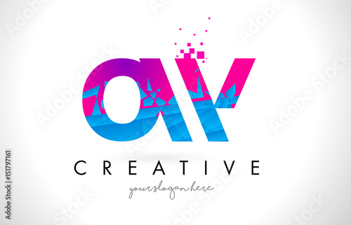 OW O W Letter Logo with Shattered Broken Blue Pink Texture Design Vector.