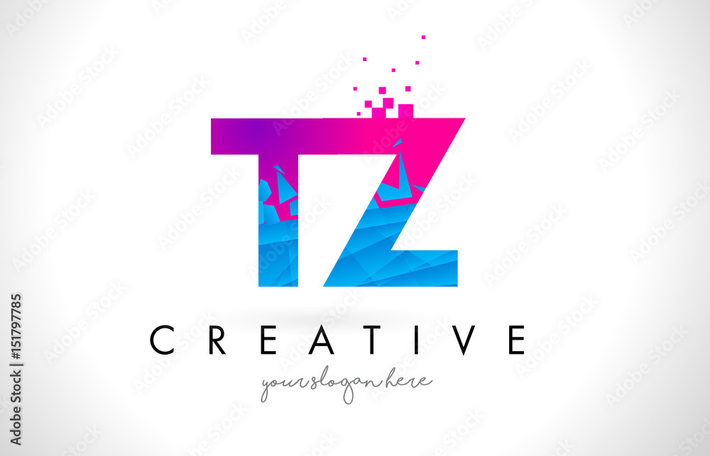 Fototapeta premium TZ T Z Letter Logo with Shattered Broken Blue Pink Texture Design Vector.