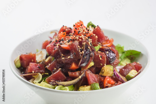 Mix sashimi salad with salmon, tomato, avocado and tuna. Japanese food