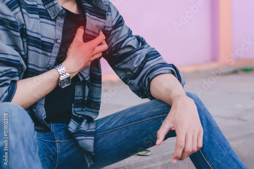 Men's chest pains.Health concept.