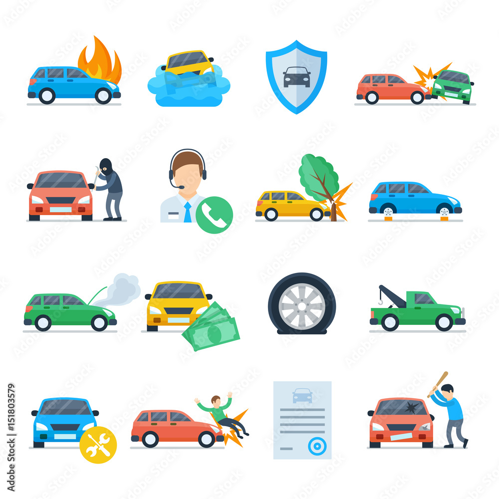 Fototapeta premium Car insurance services icon set