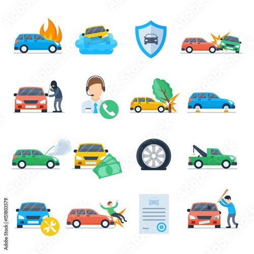 Car insurance services icon set