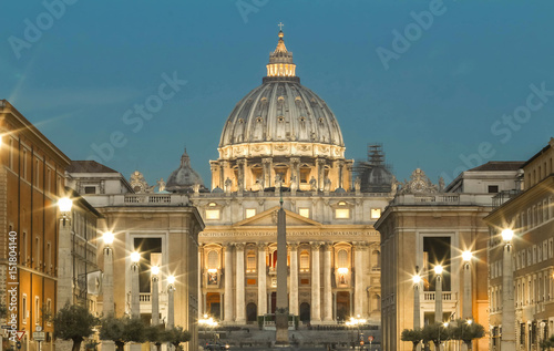 The Saint Peter's Basilica at night.