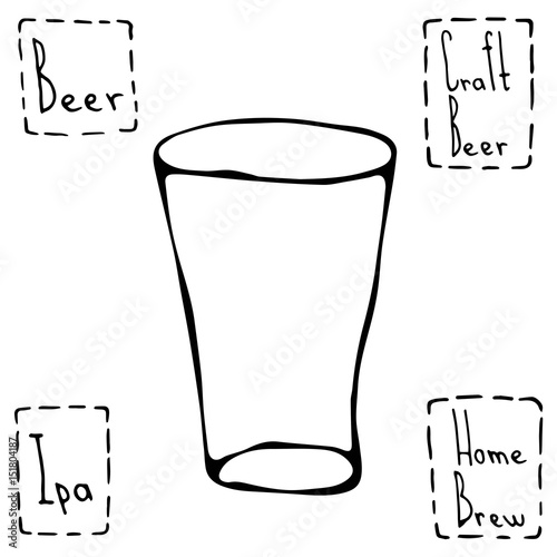 Shaker Pint Beer Glass. Hand Drawn Vector Illustraition. photo