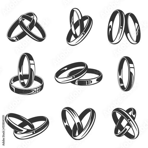 Wedding rings vector set isolated on white background