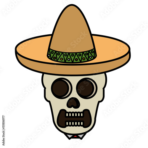 Mexican mariachi skull character vector illustration design