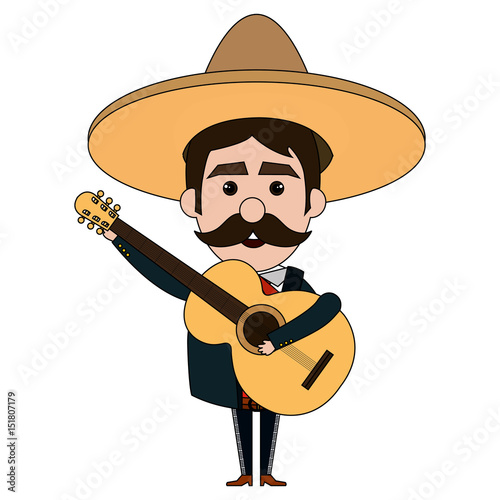 Mexican mariachi with guitar avatar character vector illustration design