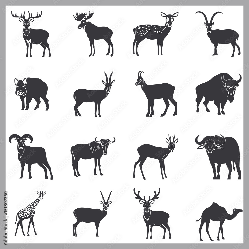 Set of simple hoofed animals icons