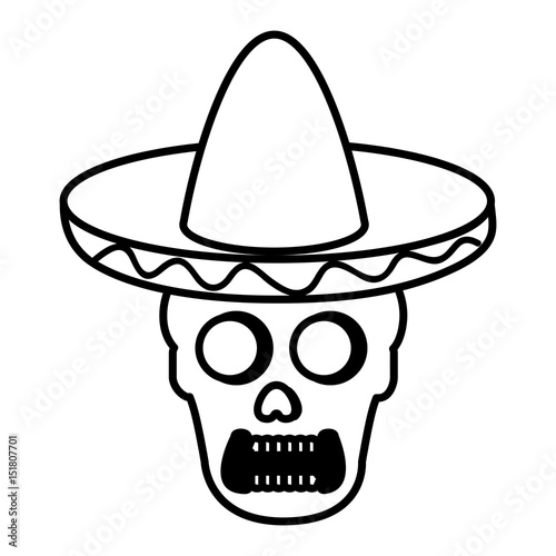 Mexican mariachi skull character vector illustration design