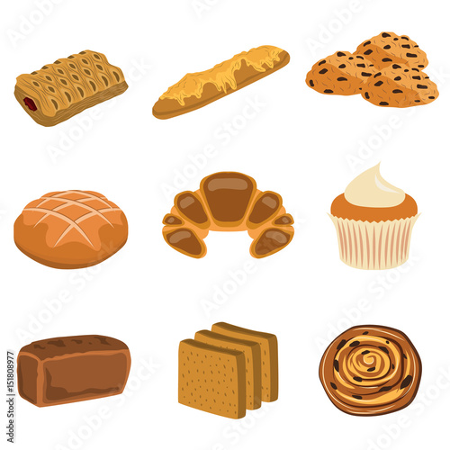 bakery products flat icon set