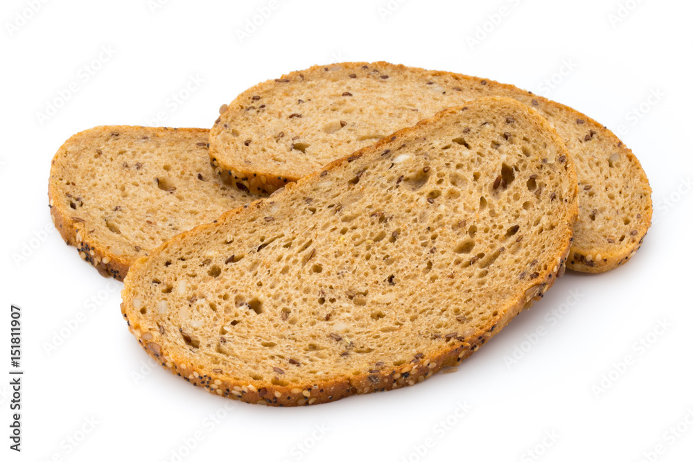 Rye bread slice isolated on white background.