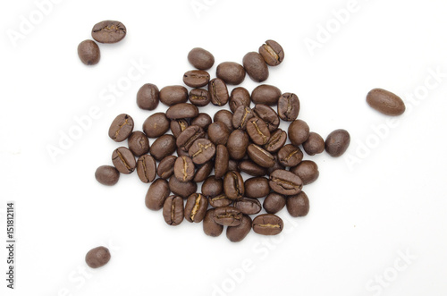 The top view of coffee beans isolate on white background