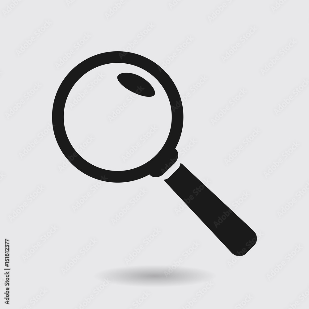 Icon of loupe. Search button. Magnifying glass. Flat design style. Icon of loupe. Search button. Magnifying glass. Flat design style.