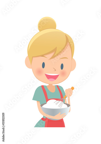 主婦　ボールで生クリームを泡立てる