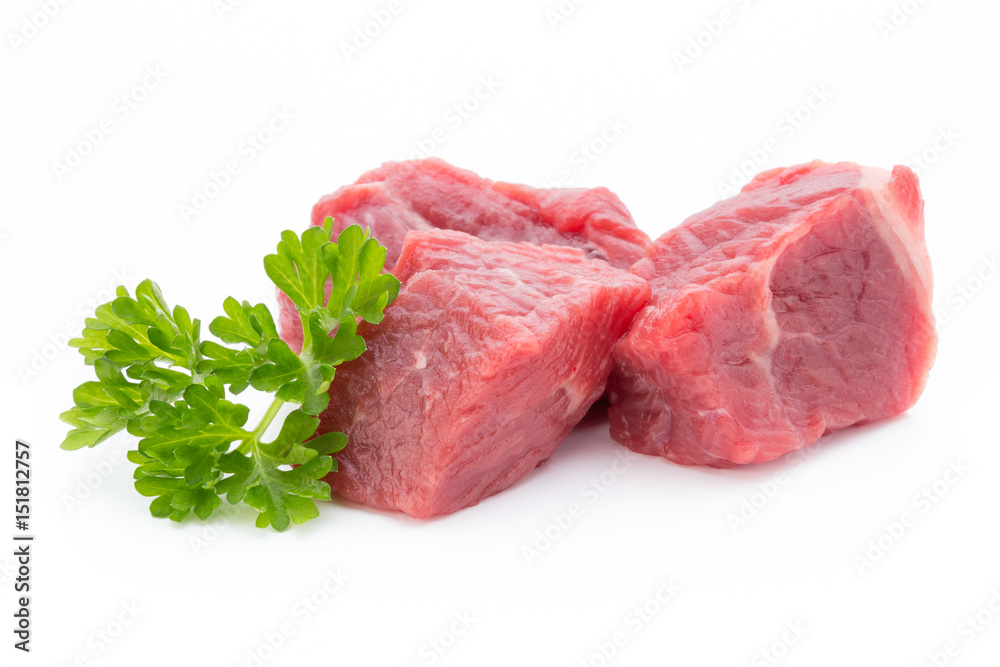 fresh meat on slice on the white background. fresh meat on slice on the white background.
