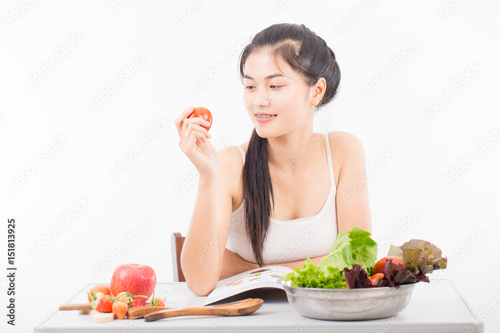 portrait of asian young woman preferring food portrait of asian young woman preferring food