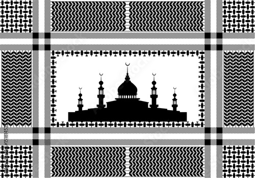 Cotton scarf with hounds tooth print and mosque silhouette.