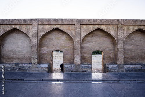 Si o Seh Pol bridge on a sunny day in summer in Isfahan, Iran Picture of the iconic bridge of Si o Seh, in the center of Isfahan. Allahverdi Khan is one of the eleven bridges over Zayandeh River photo