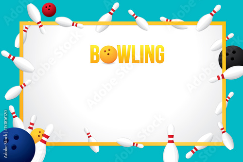 Vector of sport design template with red bowling ball and skittles.