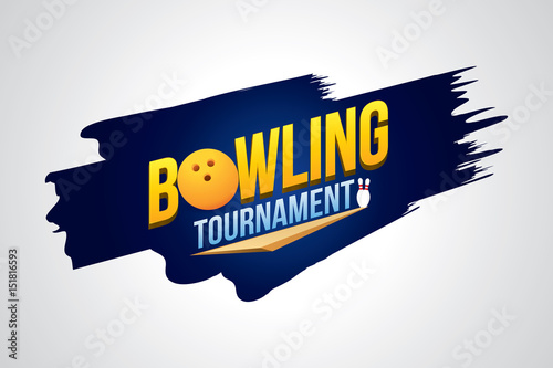Vector of bowling tournament badge design with bowling ball and skittles.