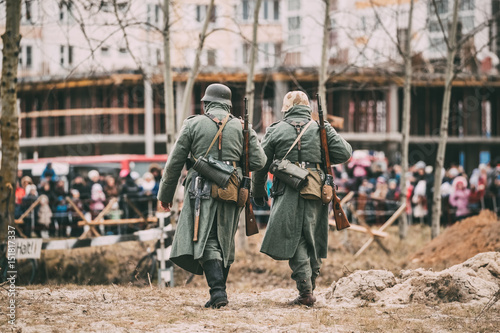 Unidentified Re-enactors Dressed As German Infantry Wehrmacht soldier