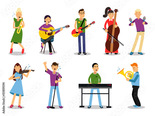 Various musicians, characters in flat style vector illustration