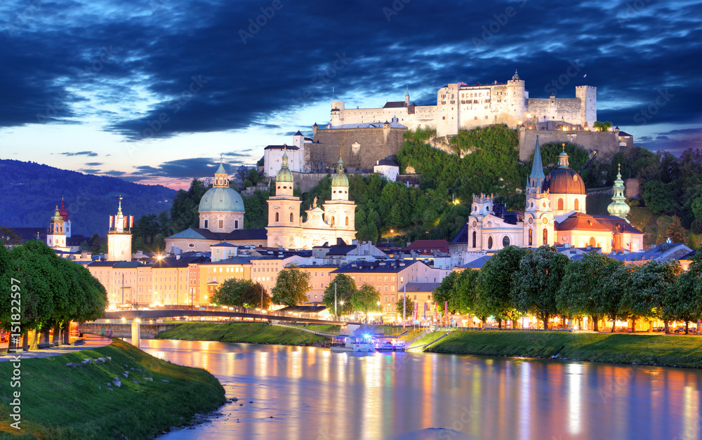 Salzburg city at night, Austria