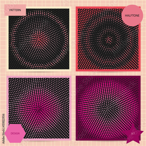 Set of square cards with halftone patterns in pink colors. Vector business templates for flyer, card, brochure, cover, etc. photo