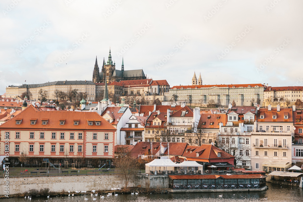Beautiful views of the Old town with the Charles bridge in Prague, Czech Republic.