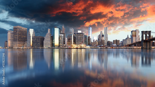 Lower Manhattan at sunset, New York panorama