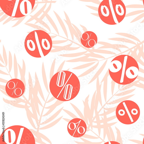 Seamless pattern with percent and palm branches. Vector summer background.